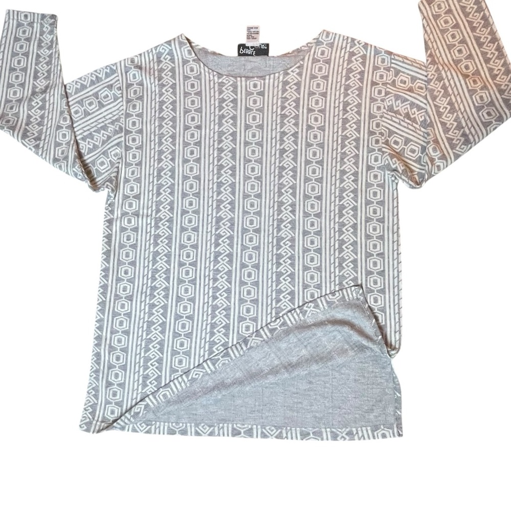 VTG Pebble Court 3/4 Sleeve Shirt Top Women Medium Bohemian Geometric Aztec Gray - Picture 7 of 16